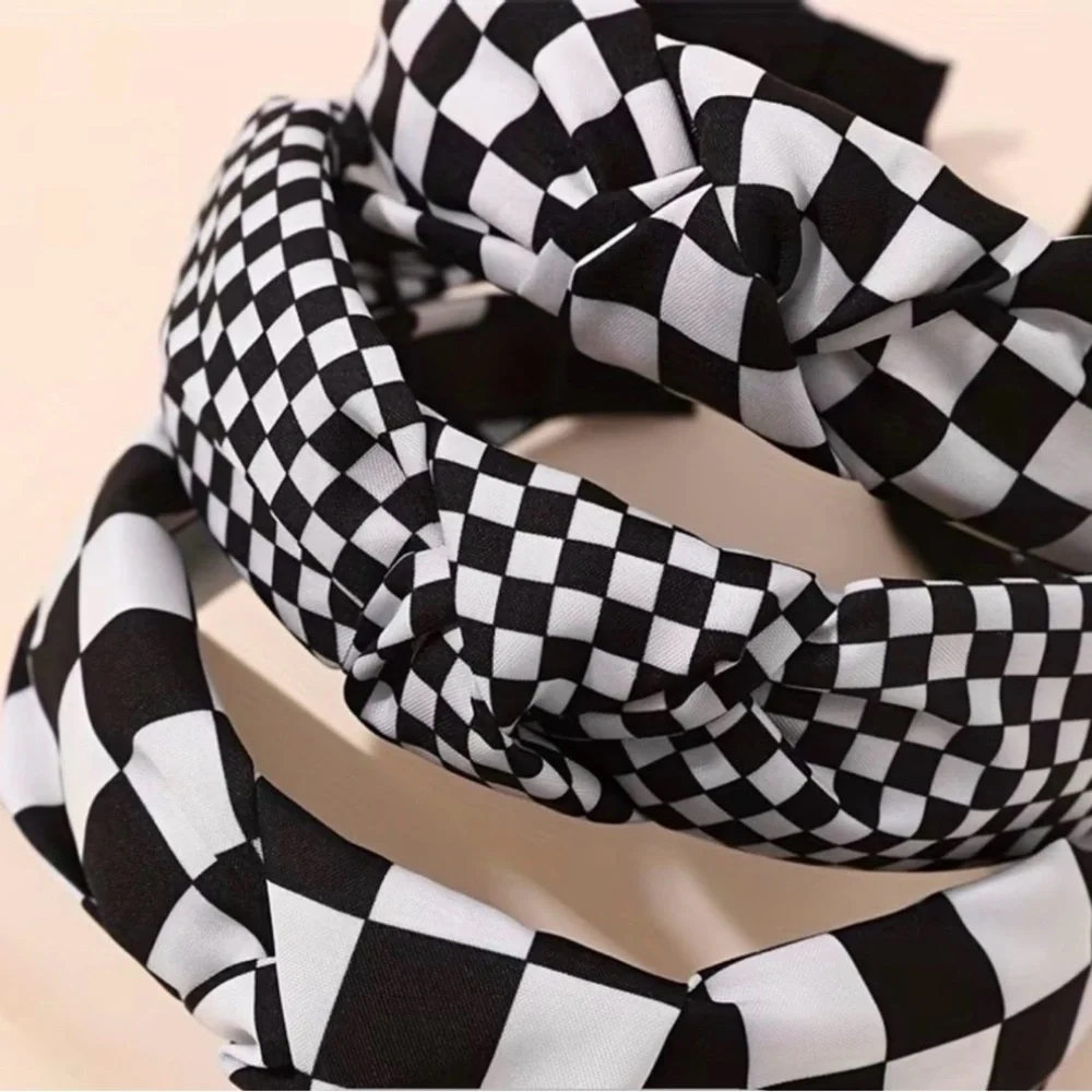 Black White Checkered Headbands Indie‎ Skater Y2K Set